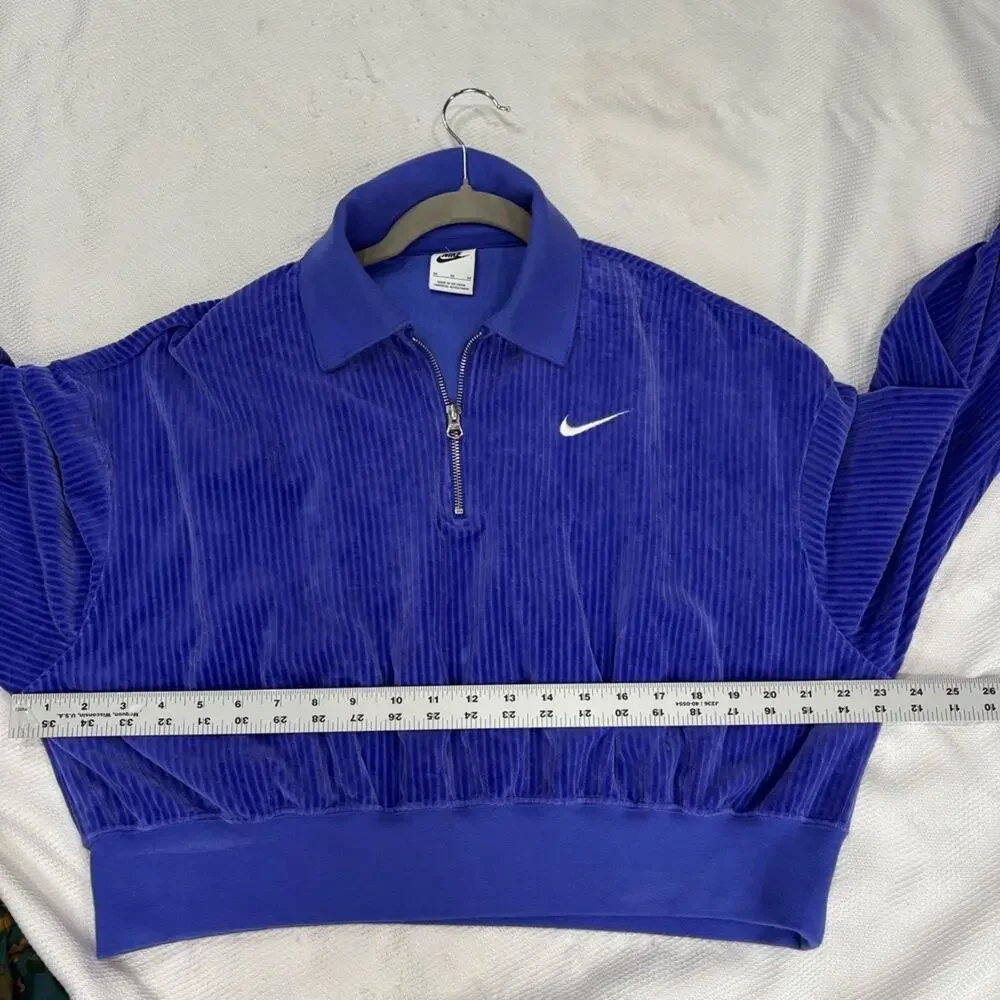 Nike Womens M‎ Blue Purple Pullover Velour Fabric Quarter Zip Sporty Retro Crop